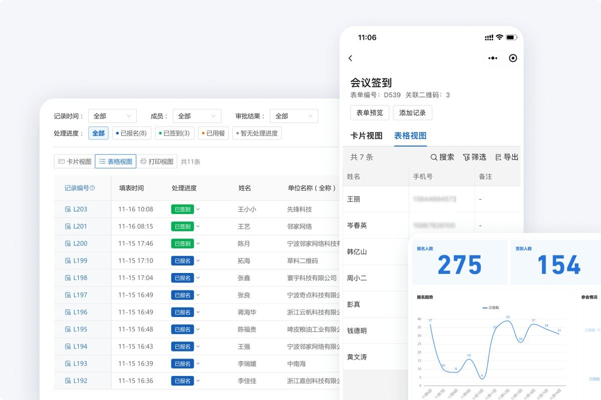 签到报表可实时更新，便于现场查看进度